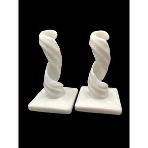 Westmoreland Mid-Century Milk Glass Free Form Candle Holders 7" X 3" X 3" Elegan